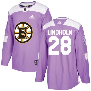 Men's Boston Bruins Elias Lindholm Adidas Authentic Fights Cancer Practice Jersey - Purple