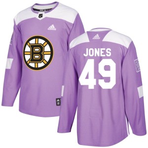 Youth Boston Bruins Max Jones Adidas Authentic Fights Cancer Practice Jersey - Purple