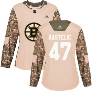 Women's Boston Bruins Mark Kastelic Adidas Authentic Veterans Day Practice Jersey - Camo