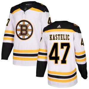 Youth Boston Bruins Mark Kastelic Adidas Authentic Away Jersey - White