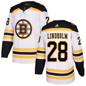 Youth Boston Bruins Elias Lindholm Adidas Authentic Away Jersey - White