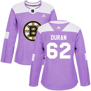 Women's Boston Bruins Riley Duran Adidas Authentic Fights Cancer Practice Jersey - Purple