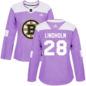 Women's Boston Bruins Elias Lindholm Adidas Authentic Fights Cancer Practice Jersey - Purple